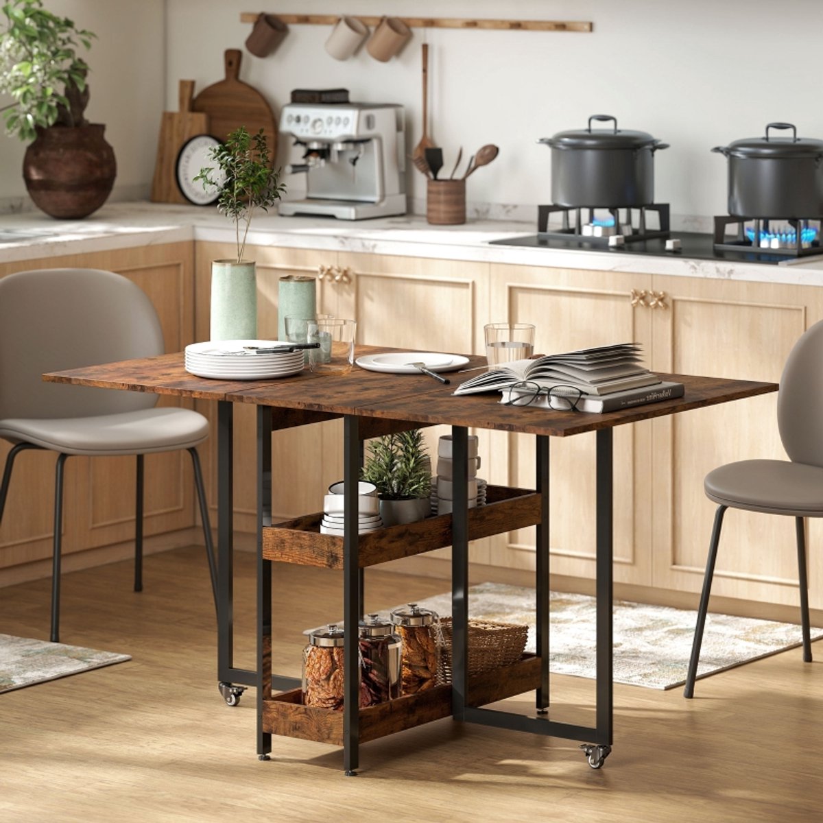 COVREO Eettafel 133,4 x 80 x 75 cm bruin spaanplaat, opklapbaar voor 4 personen