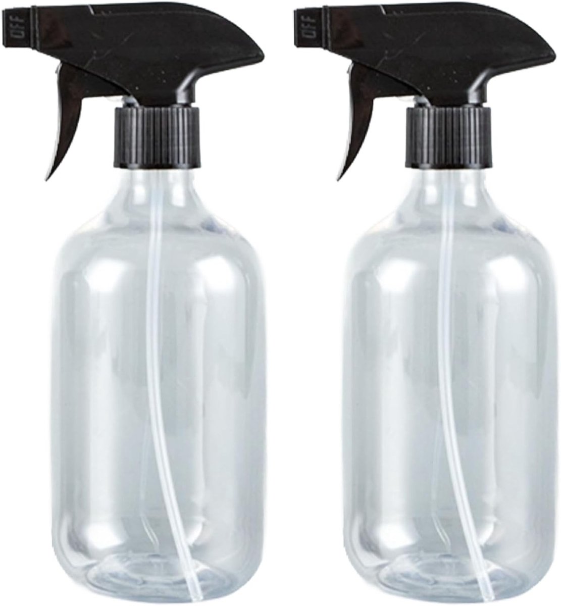 Boston 2 spuitflessen en watersproeier, 500 ml, transparant, met verstelbare zwarte sproeikop, 3-in-1, spuitfles voor huis, tuin, planten
