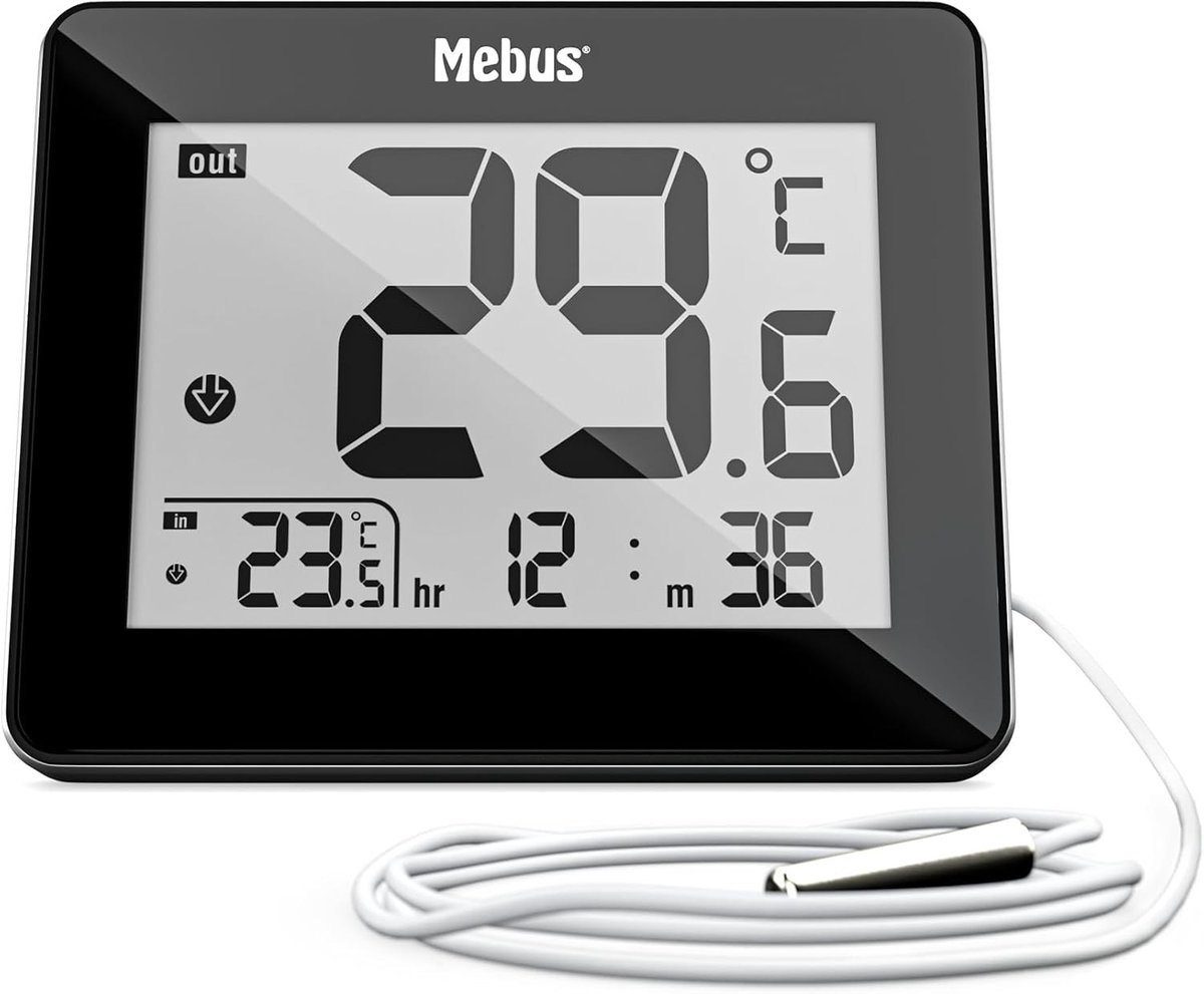 Digitale Thermometer - Zwart - Met Bekabelde Buitensensor - Voor Binnen en Buiten