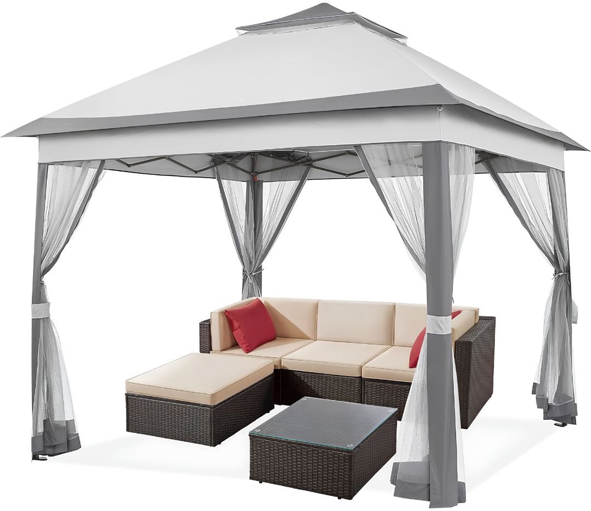 LNMsolutions® Partytent - Partytent Opvouwbaar - Paviljoen - Lichtgrijs - 333cm x 333cm x 291cm