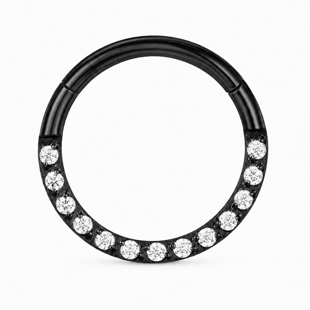 Cilla Jewels Zwarte Damesneusring met Clickersluiting en Witte Zirkonia