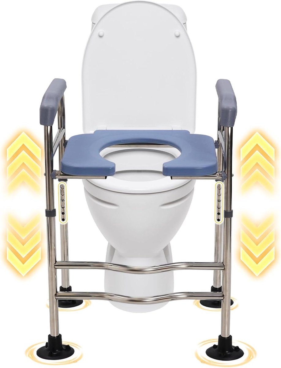 Toiletverhoger met Armleuningen - WC Verhoger Stoel - Veiliger Toiletgebruik - In Hoogte Verstelbaar - 48 x 38 cm - Wit