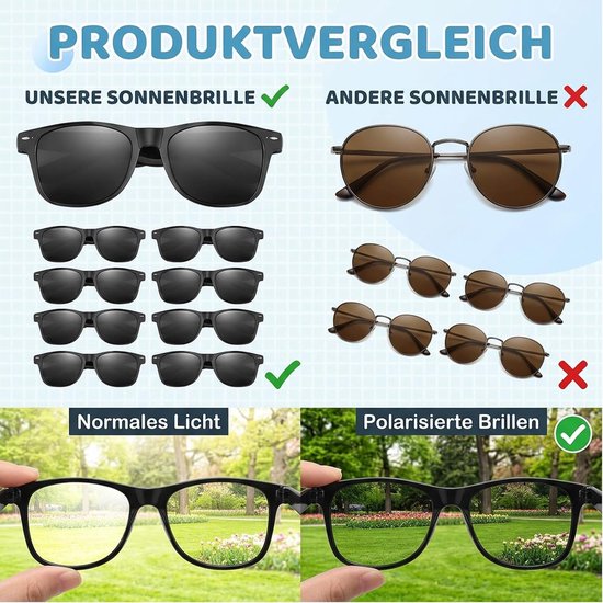 Set van 10 Zonnebrillen - Zwart - Gepolariseerd - Retro Vintage Zonnebrillen voor Dames en Heren — afbeelding 3
