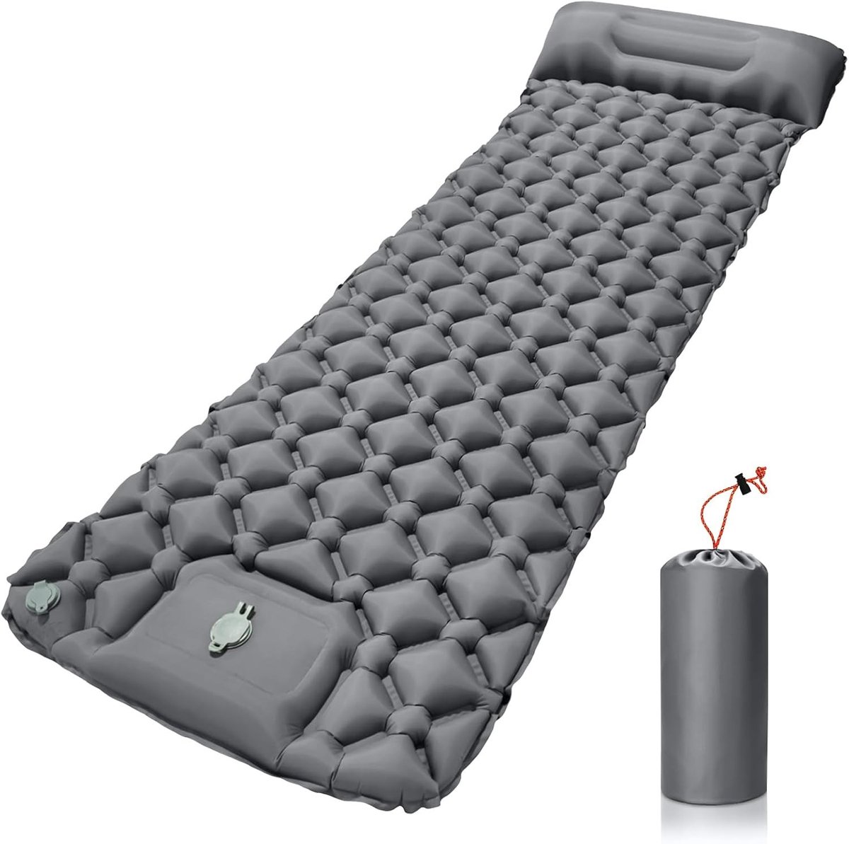 Opblaasbare Campingslaapmat - Grijs - 190 x 60 cm - Waterdichte Slaapmat met Voetpomp en Kussen - Voor Kamperen en Wandelen