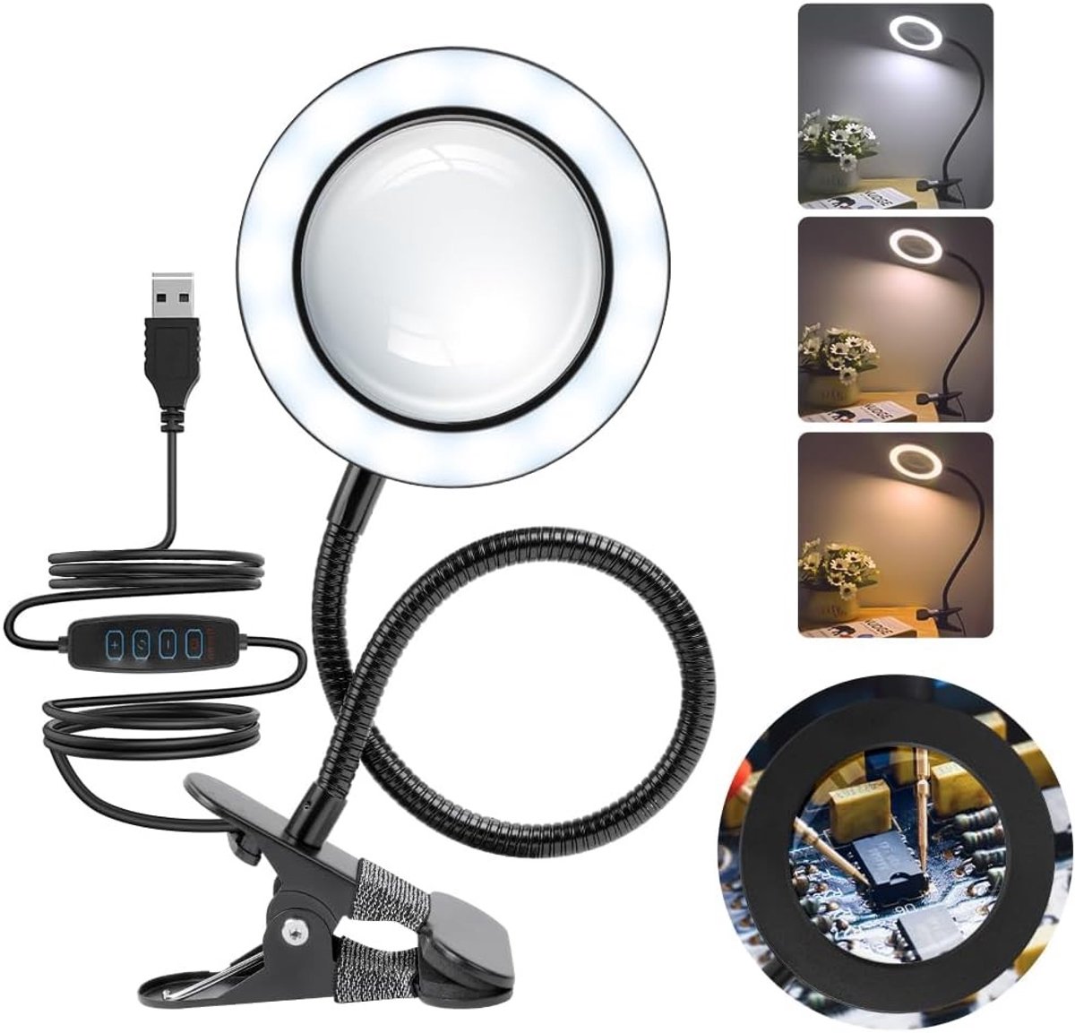 Vergrootglaslamp met LED Licht - Warm - 50 cm - 3x Vergrootglas met Verstelbare Arm - Voor Lezen, Naaien en Werk