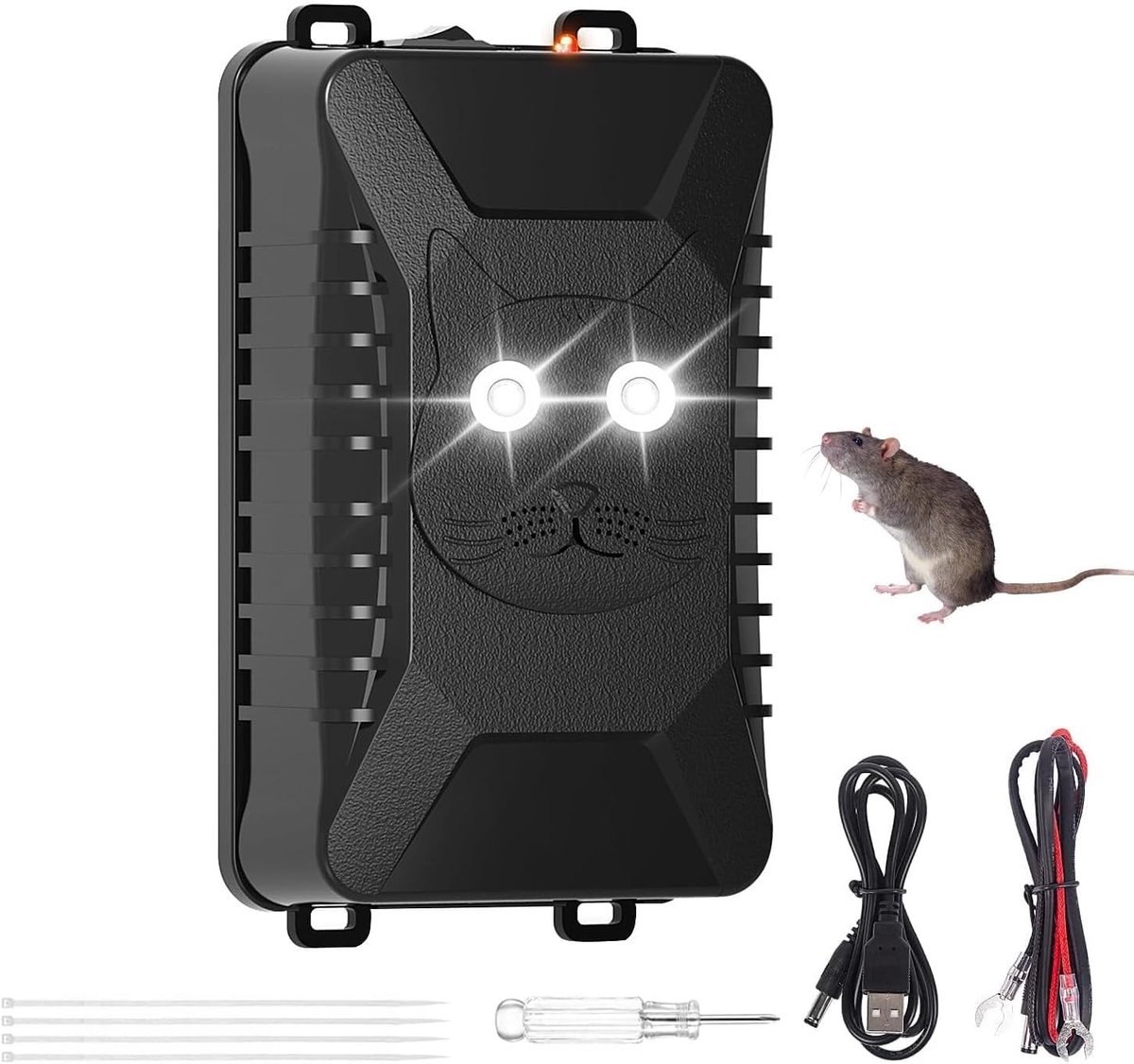 Ultrasone Marterverschrikker - Zwart - 12 V - Met Flitslicht en Batterijvoeding - Voor Auto en Tuin