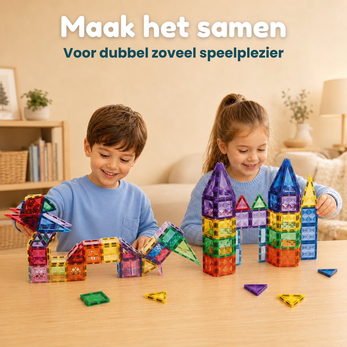 Five Stars® Magnetic Tiles 400 Stuks – Inclusief Bouwopdrachten – Magnetische Tegels Speelgoed – Magnetisch Bouwspeelgoed – Montessori Educatief – Constructie Bouwstenen – Magna Tiles - Cadeau voor Jongens & Meisjes — afbeelding 5