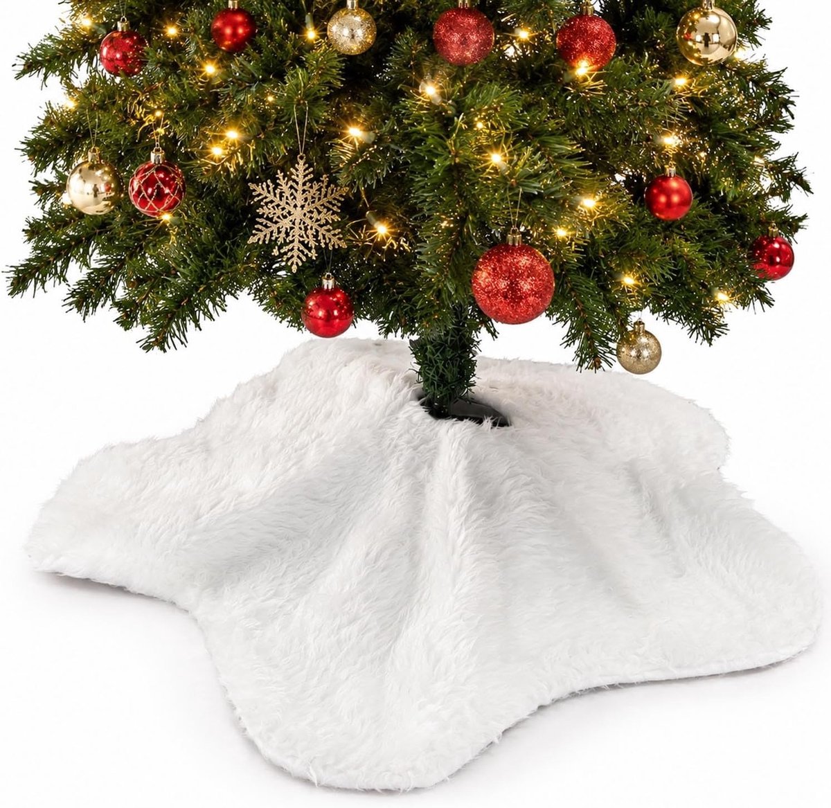 Kerstboomrok - Wit - 90 cm - Stervormige Pluche Deken - Voor Middelgrote Kerstboom