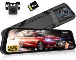 Dashcam Spiegel - Zwart - 9,7 inch - IPS-touchscreen met Achteruitrijcamera - Voor Auto's