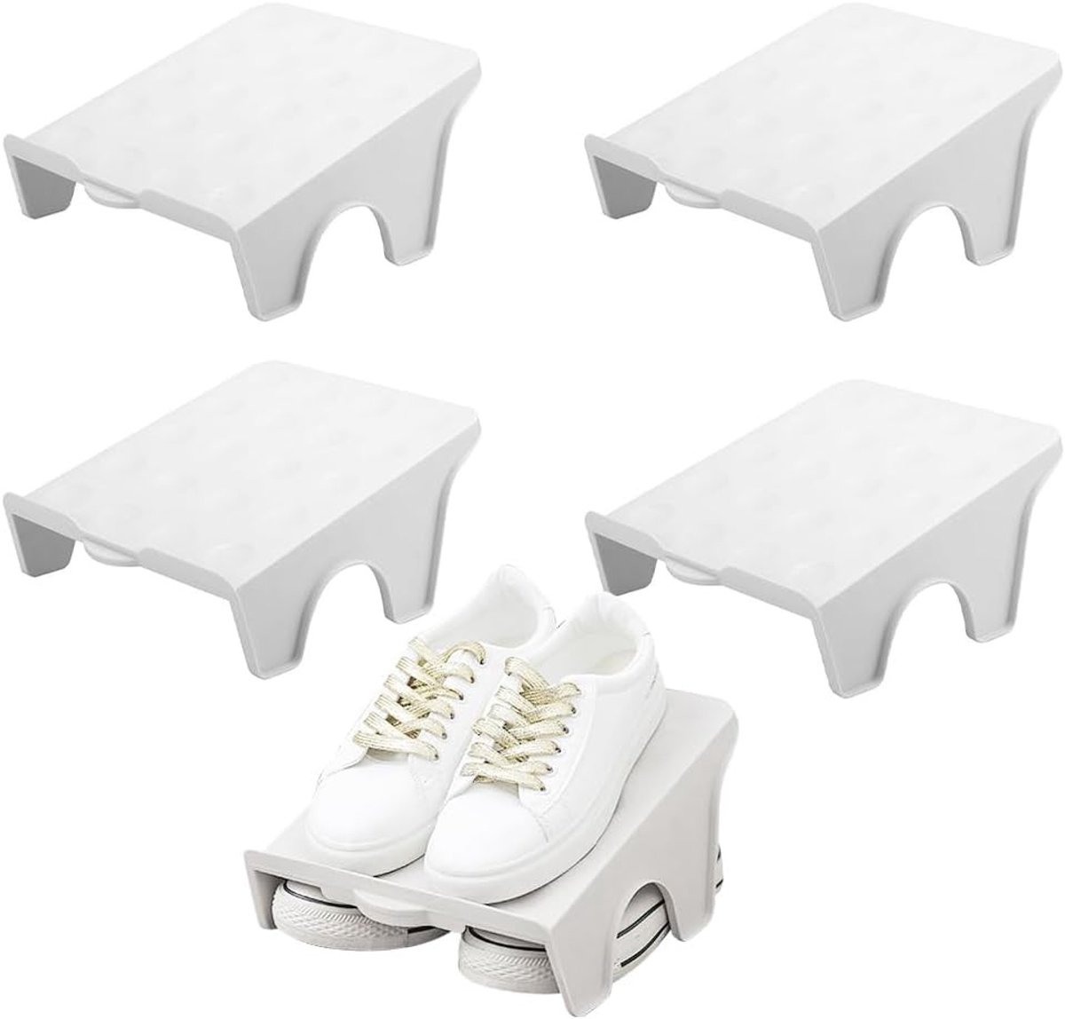 Antislip Schoenenhouders - Grijs - 25 x 22 x 11,5 cm - Stapelbare Schoenenorganizer - Voor Entree en Slaapkamer