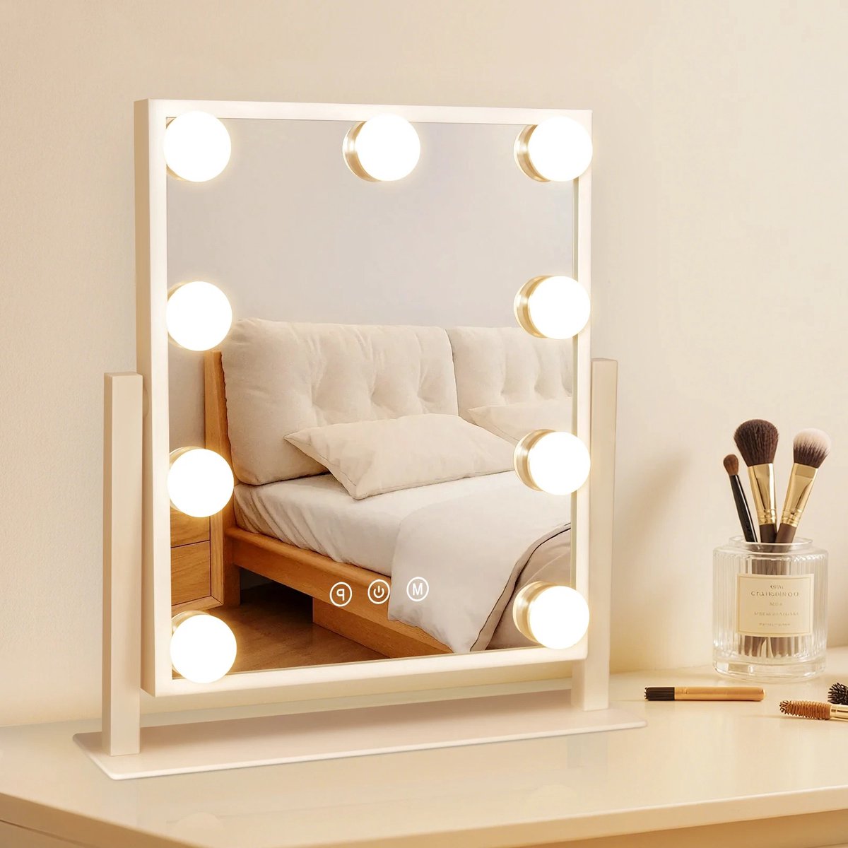 Cherrys Finds - Hollywood Make Up Spiegel met Verlichting - Zonder Rand - Drie Lichtstanden - 360 Graden ° Draaibare Spiegel - Wit