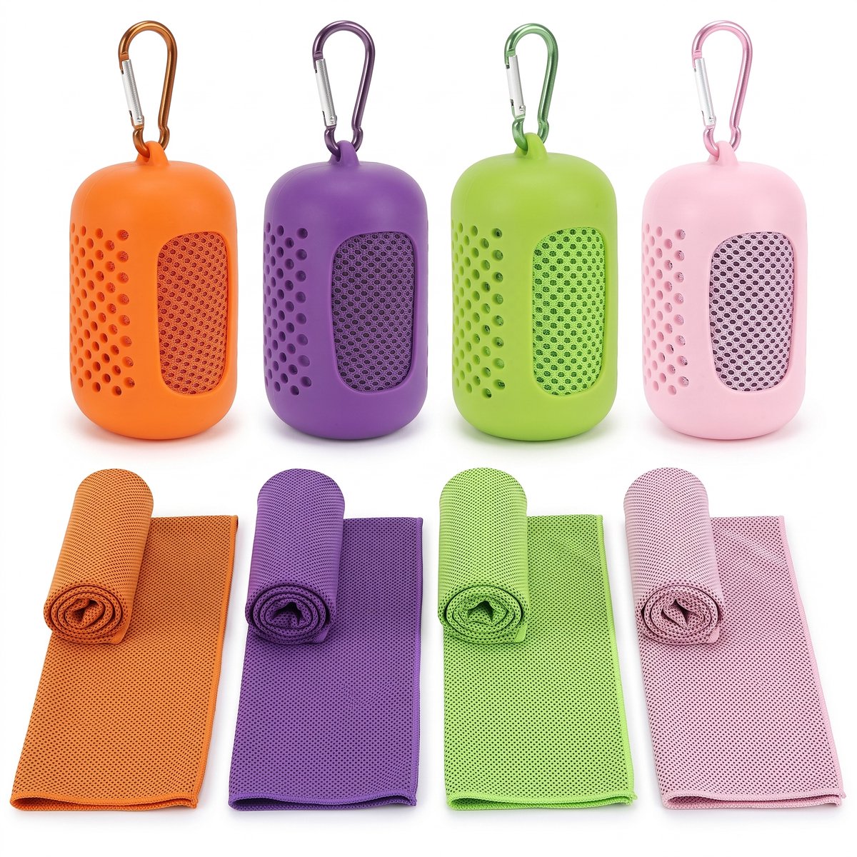 Namajunas -Sport Handdoeken – fitness handdoek – Fitness Handdoek Set van 4 – Verkoelende Cooling Towel, Sneldrogend en Absorberend – 90 x 30 cm – Met Siliconen Hoes en Karabijnhaak – Voor Fitness, Hardlopen en Outdoor