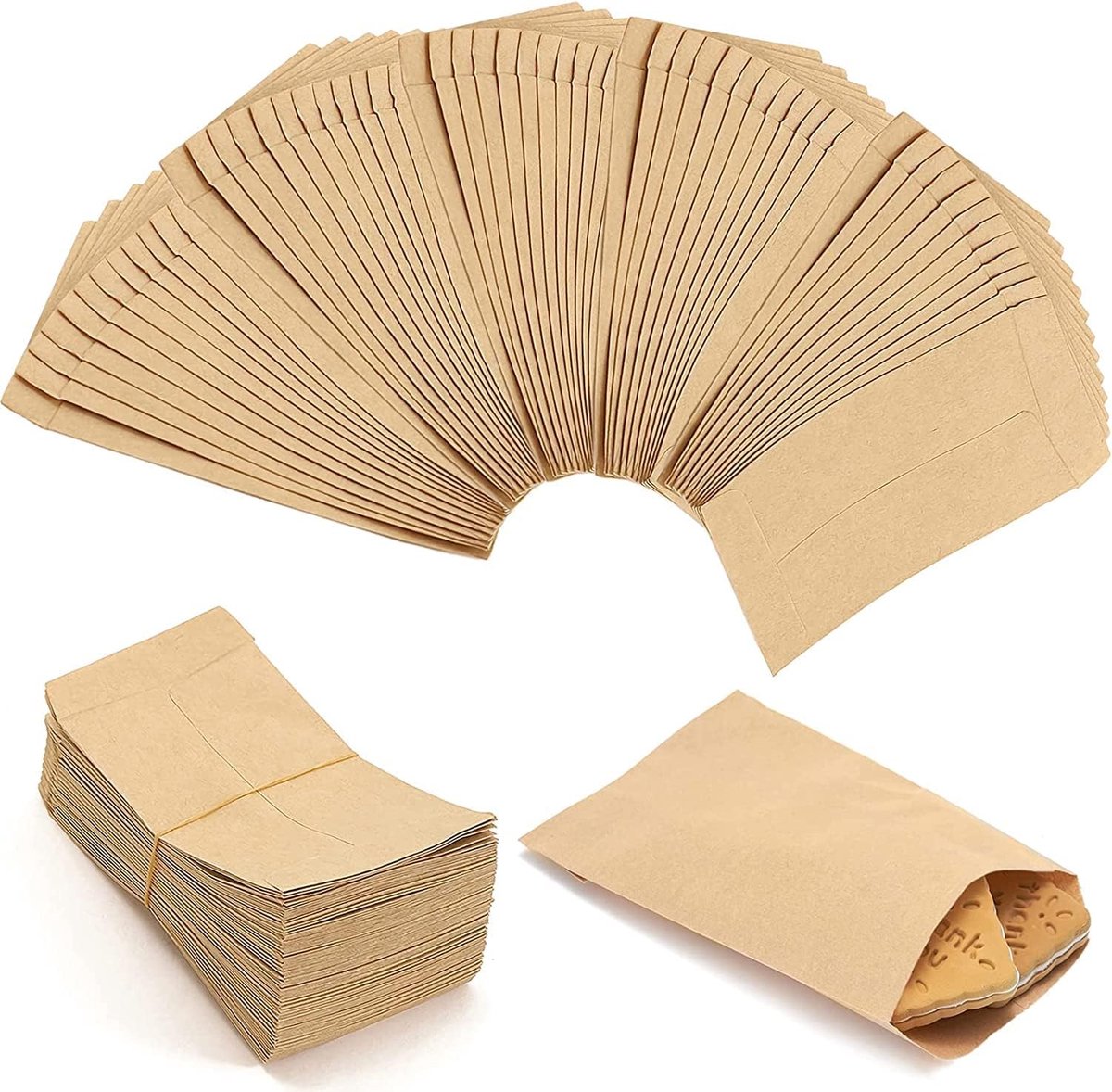 Kraftpapieren zakjes - 100 stuks - Kraftpapieren enveloppen - Zaadzakjes - Zelfklevend - Kweekzakjes - Enveloppen - Kraftpapieren enveloppen geschikt voor munten, sieraden, zaden en snoep - 12*18 cm - Khaki