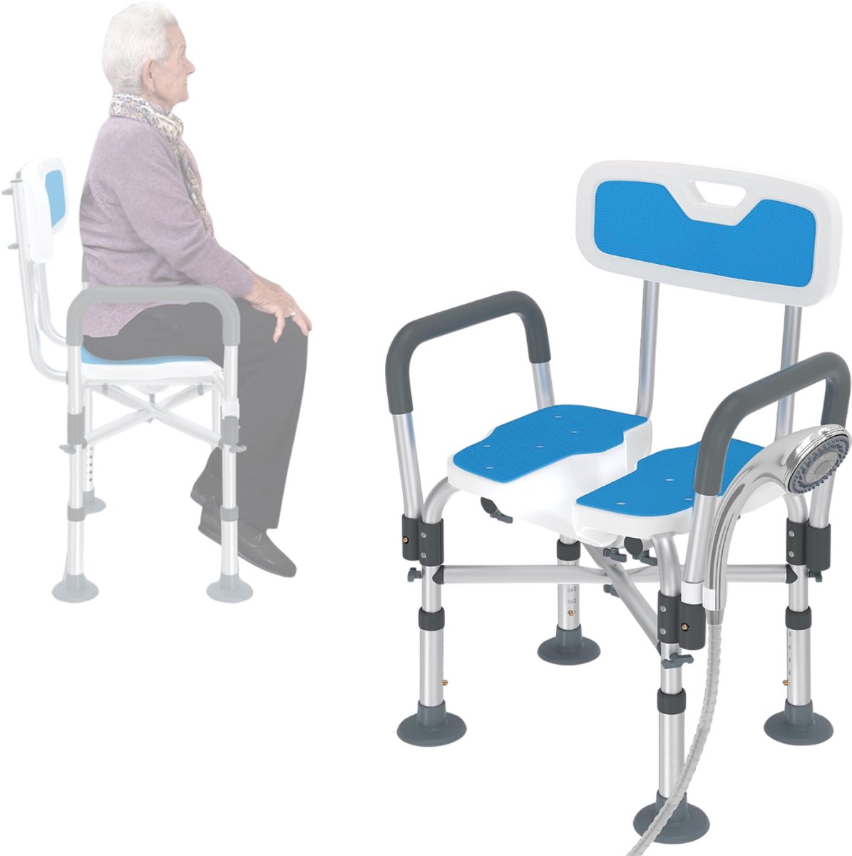 Zavio® Douchestoel met Armleuningen - Douchekruk Rug - Veilig Douchen