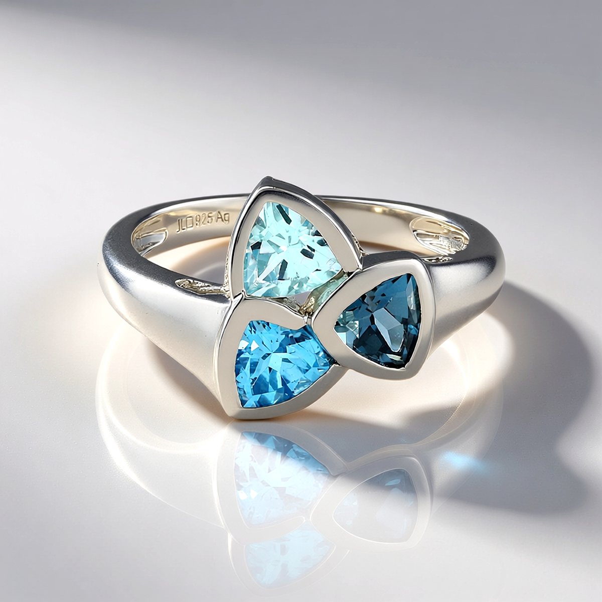 Cavill - Zilveren Ring Platina Geplateerd - 1,337 ct Triljant Topaas, Londen Blauwe, Zwitserse en Hemelblauwe Edelstenen - Moderne Elegante Damesring