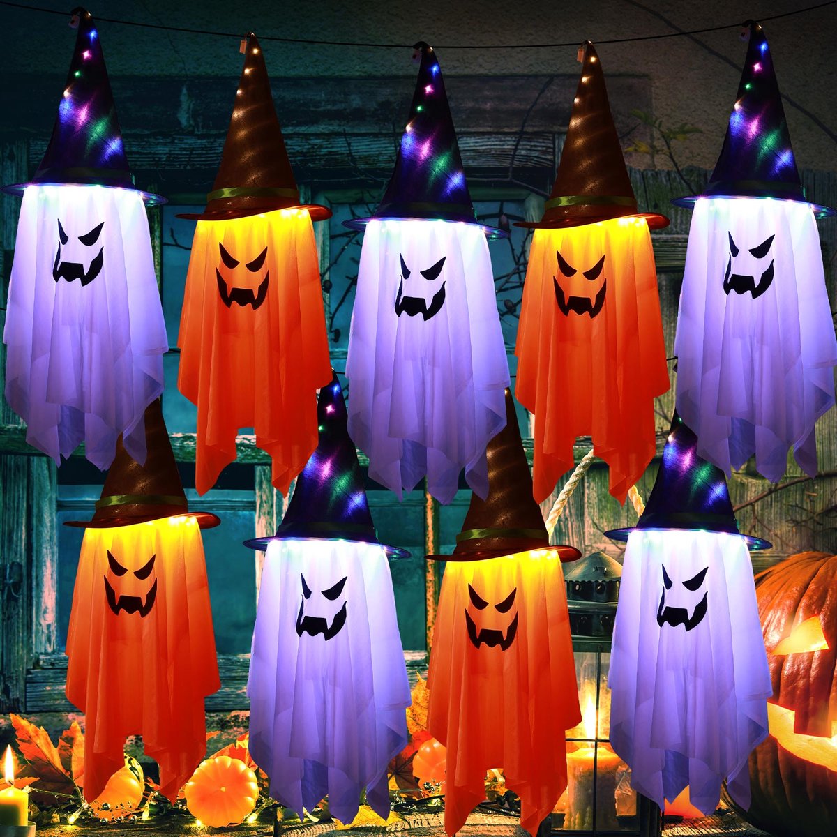 Rosnek Halloween LED-lantaarn - Draagbare DIY Lichtdecoratie - Feestversiering - Oranje