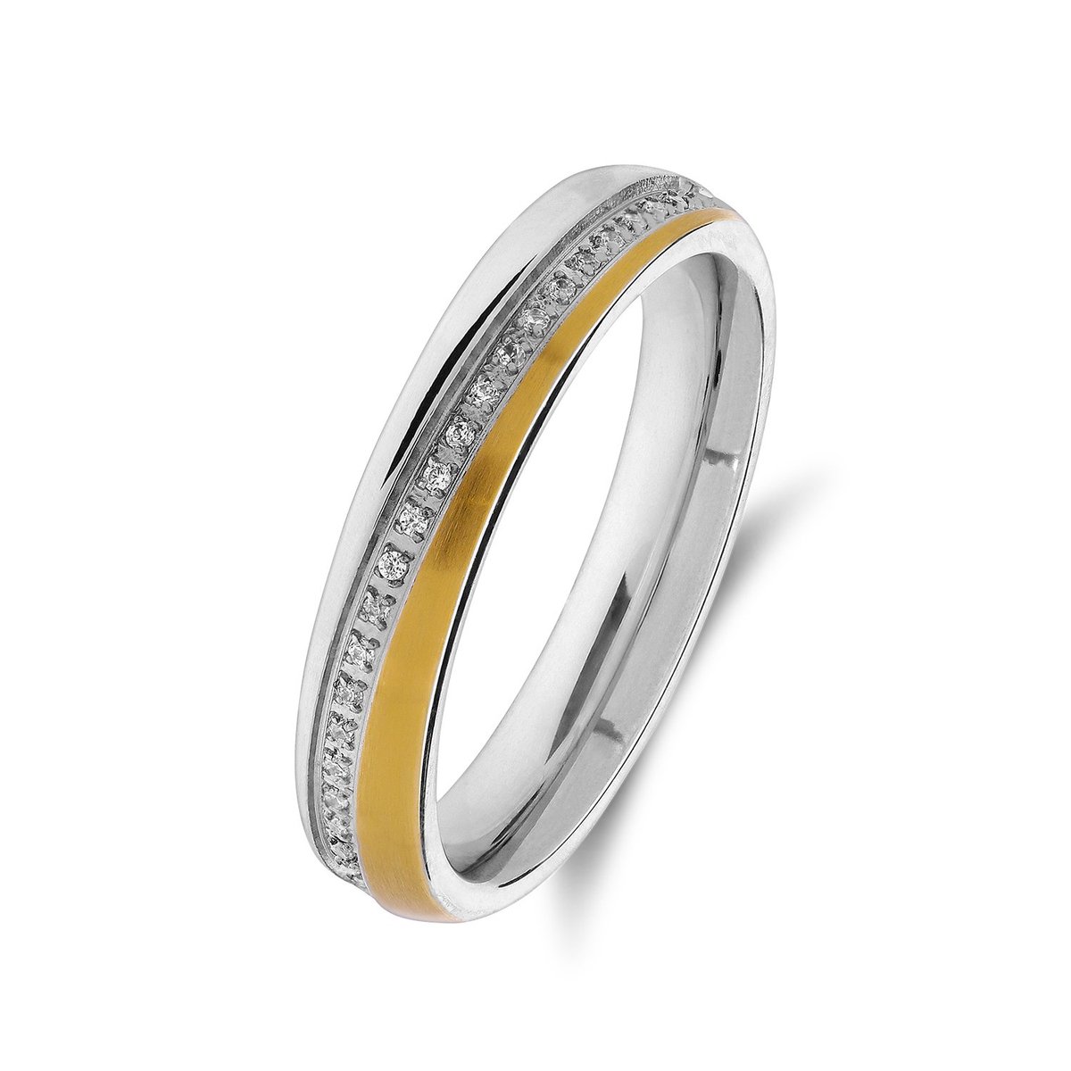 Lucardi Dames Stalen bicolor liefdesring met zirkonia - Ring - Staal - Bicolor - 22 / 69 mm
