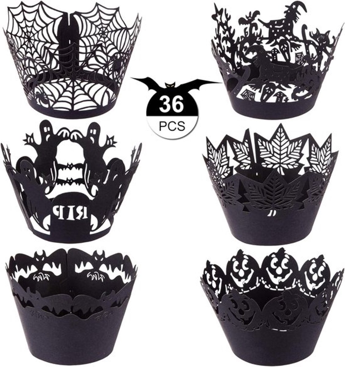 36 stuks Halloween Bloemenkant Papieren Cupcakevormpjes - Muffins bakbenodigdheden