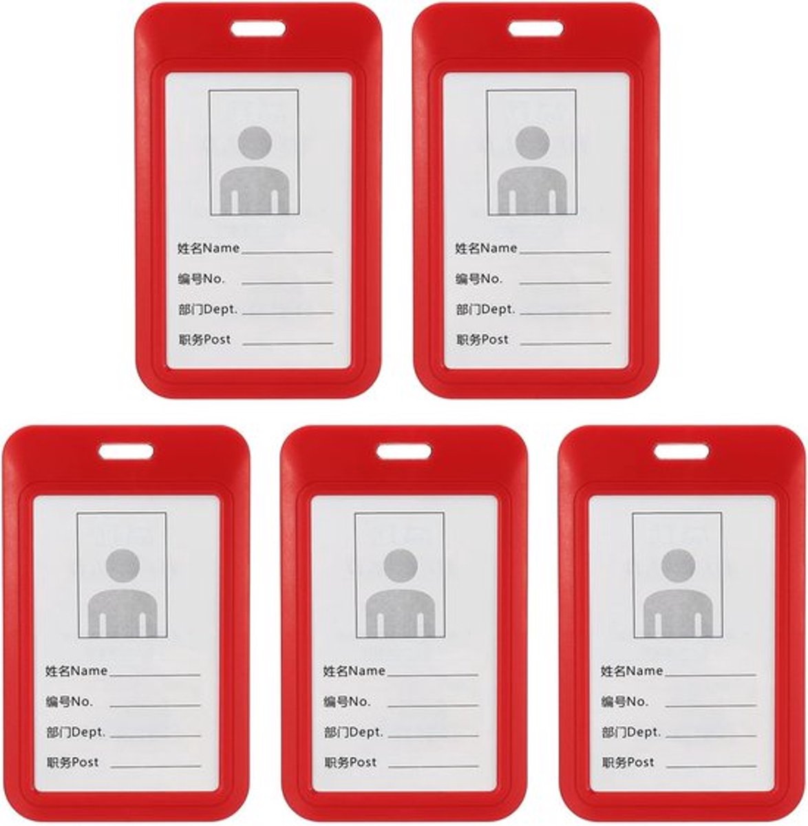 ID-kaarthouder - ABS - waterdicht - verticaal - licht en robuust - groot voor leraren - rood - 11 x 7 cm - 5 stuks
