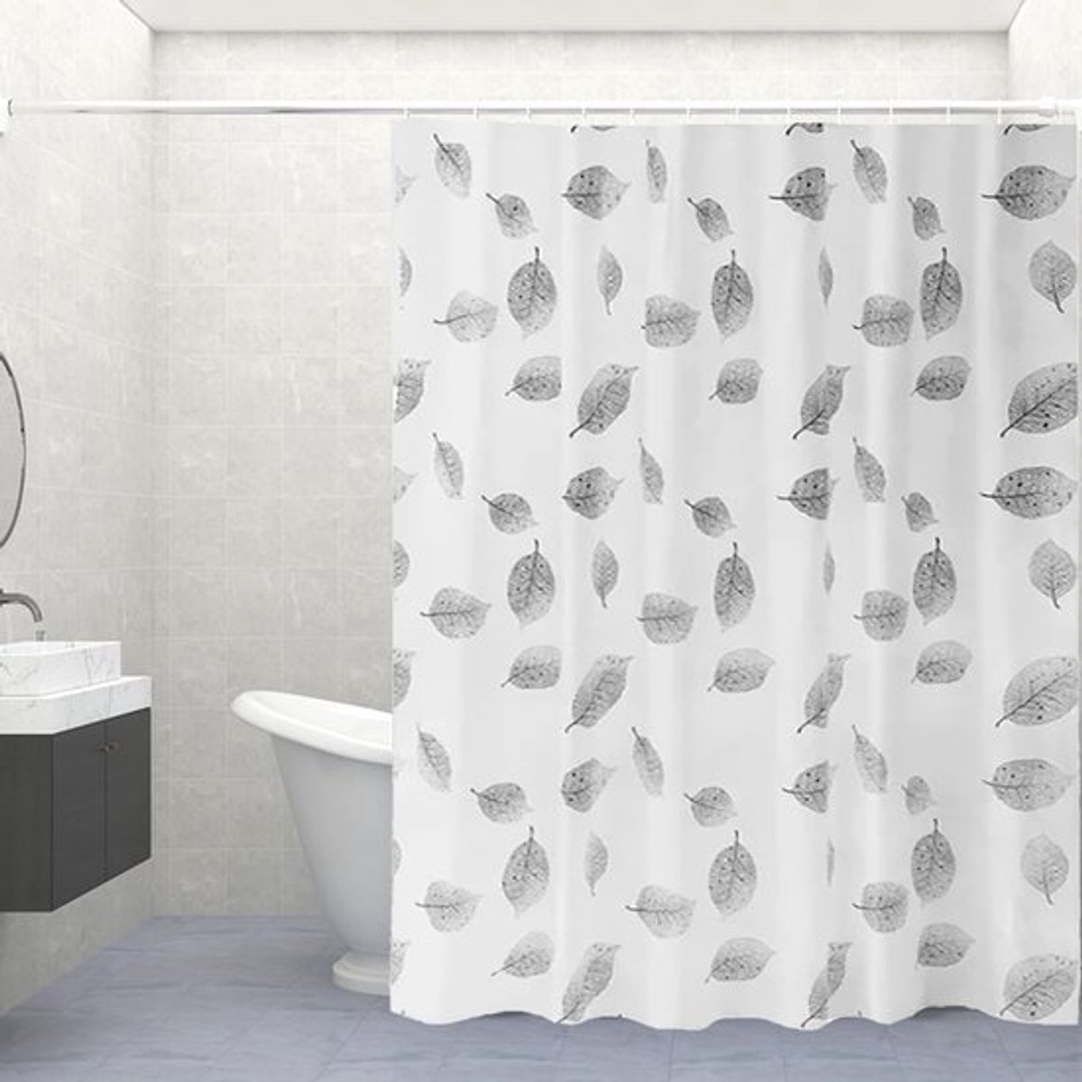 Douchegordijn Schimmelwerend 180x200cm - Wasbaar - Waterdicht - Geschikt voor Badkamer - Bladprintpatroon - Milieuvriendelijk Materiaal - Badmat