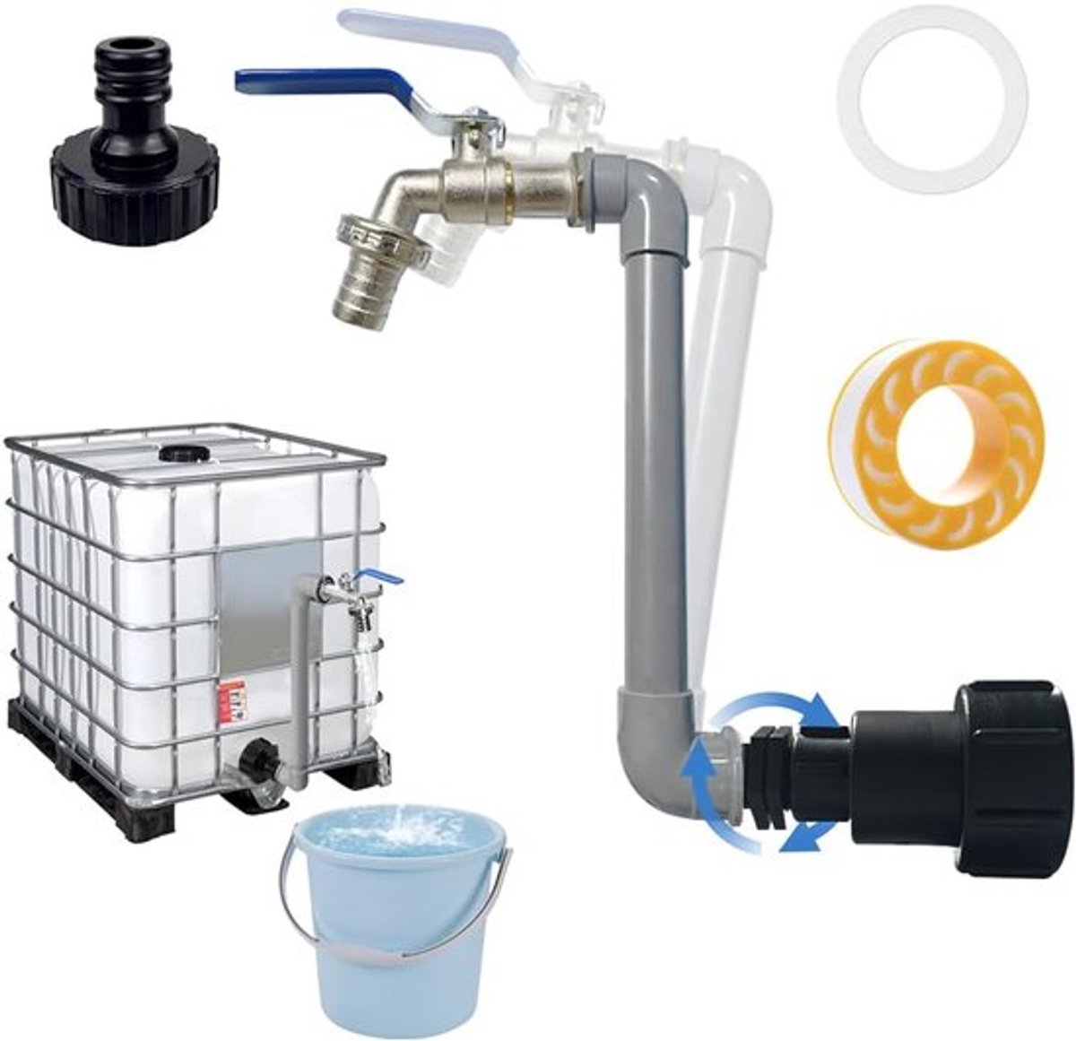 IBC-tankadapter - 3/4-duim - IBC-messingkraan - 1000 liter - voor buiten - tuin - watertank - regenwateradapter