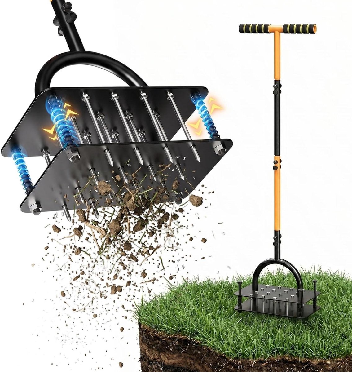 Gazonbeluchter Handmatig - Grondlucht Prikker - Gazon Onderhouden - Dubbele Veer Zelfreinigend - 34 x 13 x 25 cm - Grijs