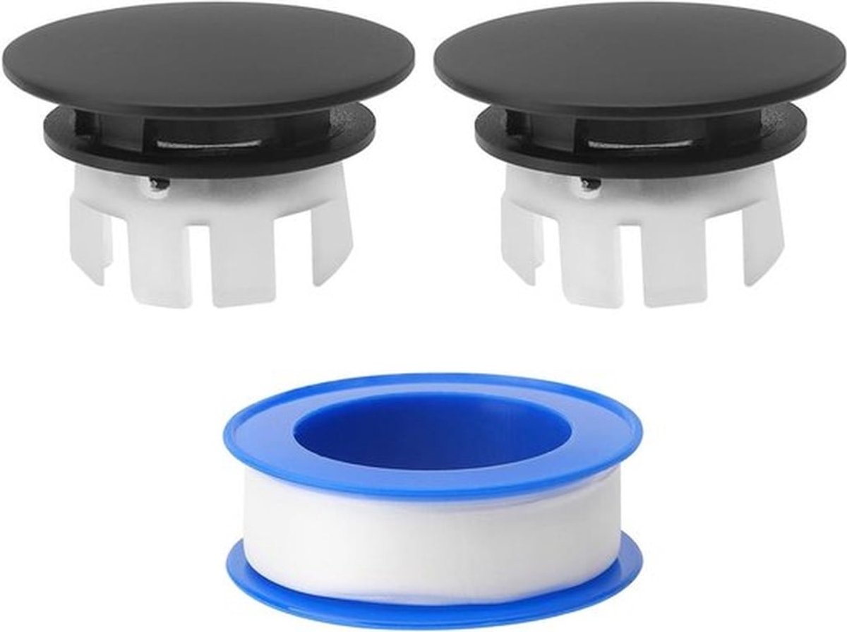 Ronde overloopafdekking voor wastafel - Set van 2 zwart - Badkamer en keuken accessoires met grondstofband