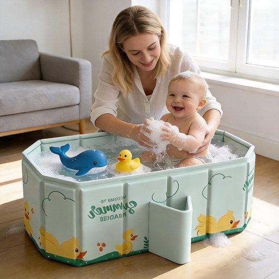 Opvouwbaar Baby Badje - Baby Bad - Inklapbaar Bad - Draagbaar Peuterbadje - PVC - met Afvoer - Veilig Baden - Ruimtebesparend - Voor Peuters en Honden - Thuis en Reizen — afbeelding 4