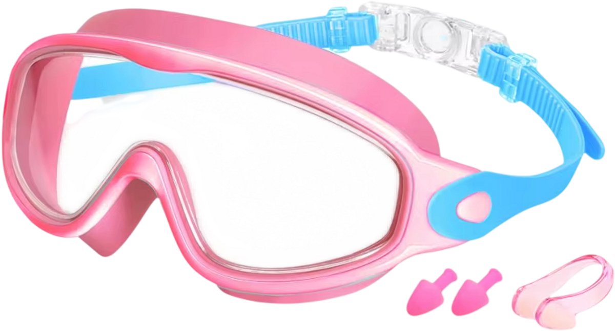 Kinder Zwembril – Zwembril voor Kinderen met Breed Zicht, Anti-UV en Anti-Condens voor Jongens en Meisjes van 3-15 Jaar - Roze en Blauw