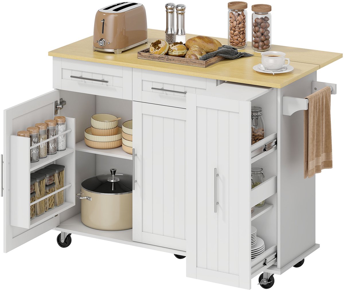 Homcom Kitchen Island-MDF-129L x 65B x 91H cm-Wit