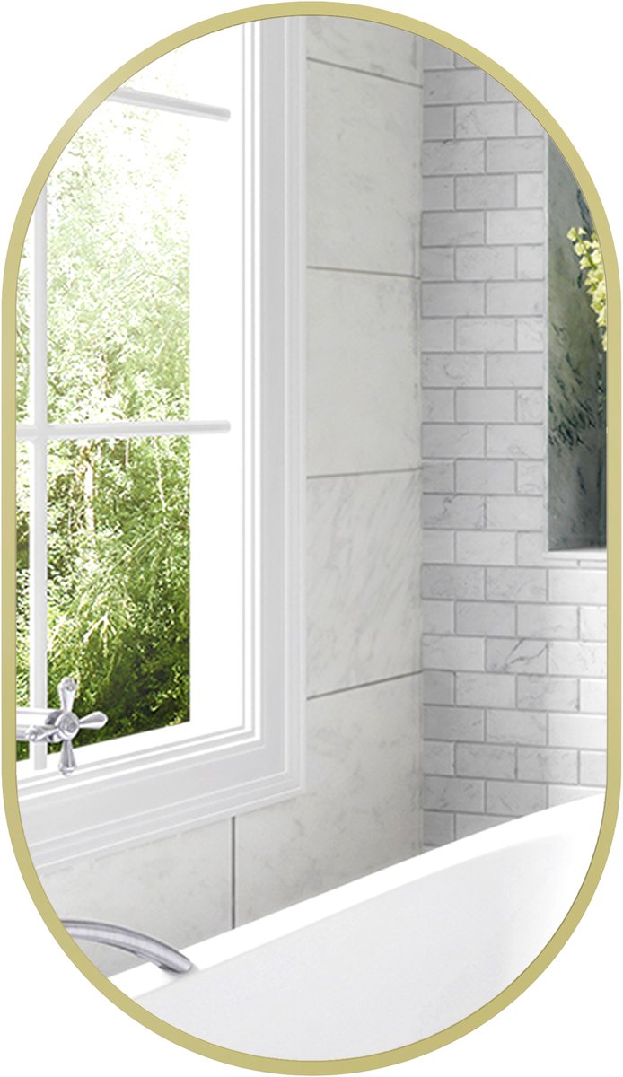Ovale Wandspiegel Goud - Badkamerspiegel met Aluminium Frame 40x70 cm
