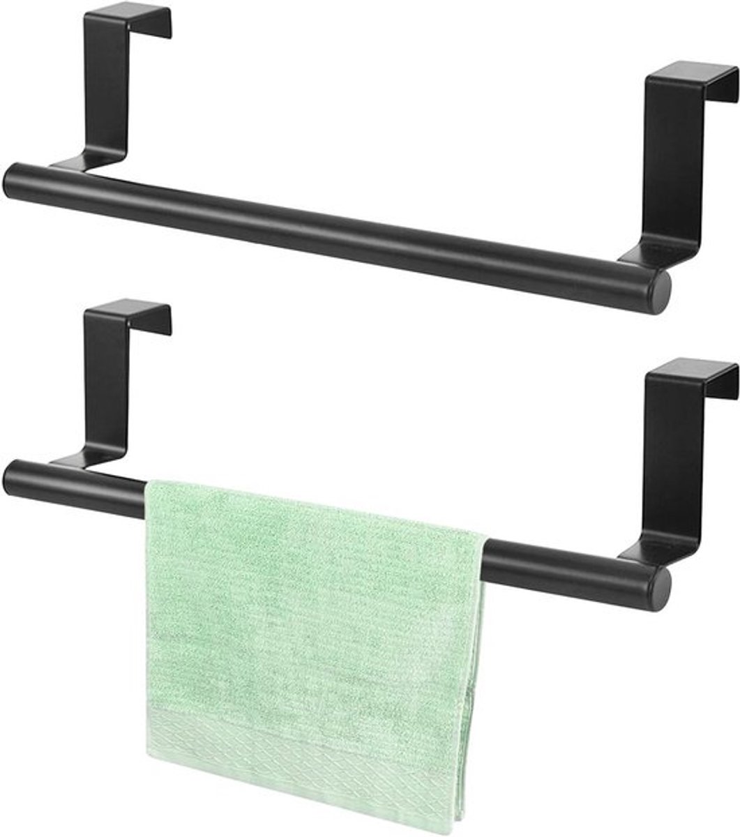 Handdoekrek Zwart 36cm - Set van 2 - Zonder Boren - Theedoekhouder voor Keuken & Badkamer