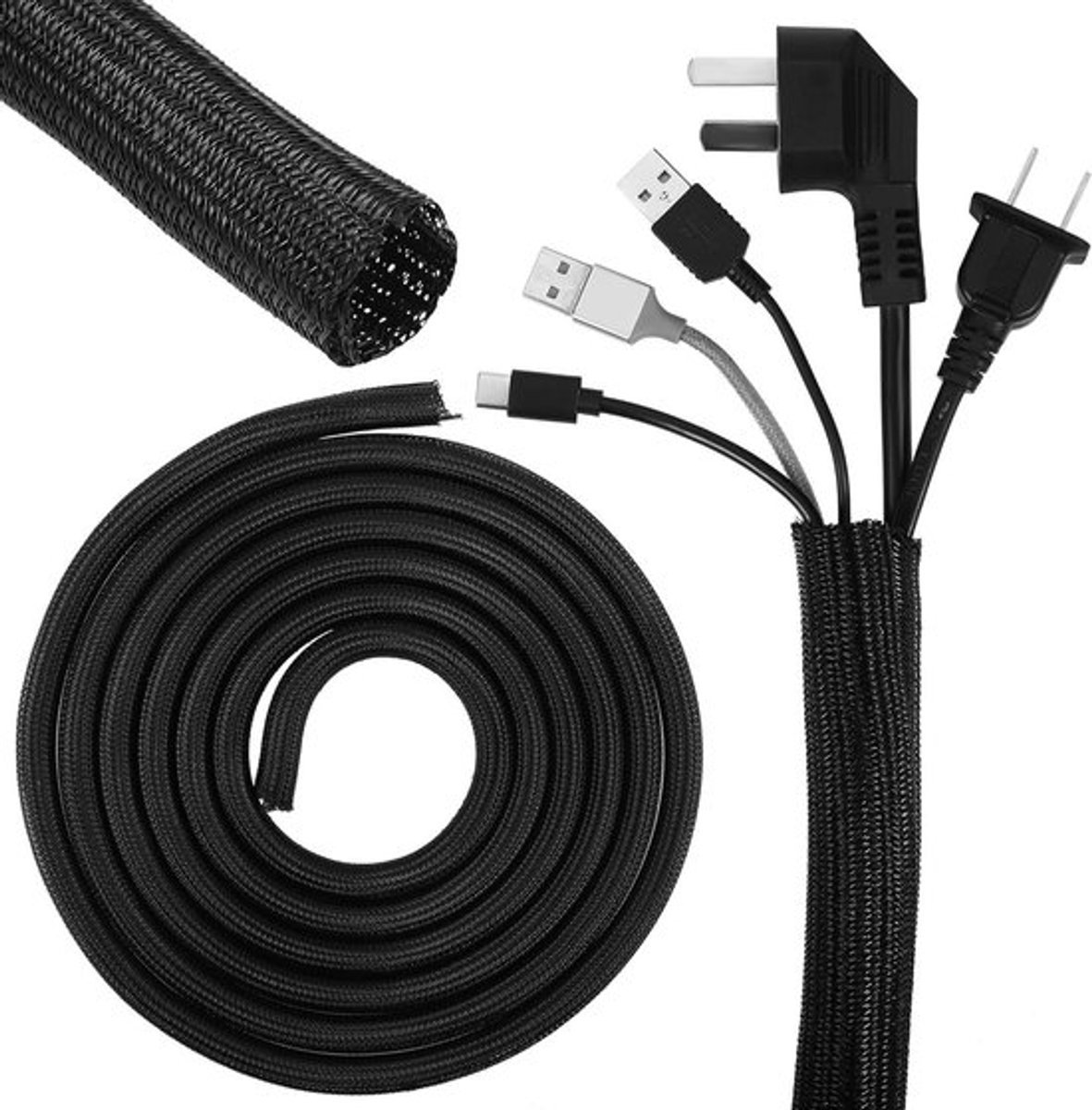 Zelfsluitende Flexibele Kabelslang 3m - Zwart - Bureau PC Kabelmanagement