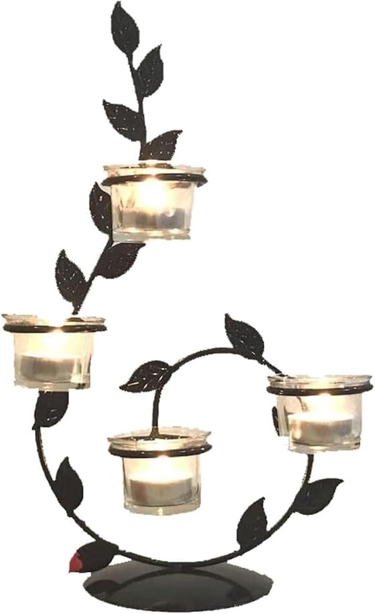 Metalen Kaarsenhouder - Kandelaar Decoratie - Sfeer Creëren - Stabiele Basis - 37 cm Hoog - Zwart