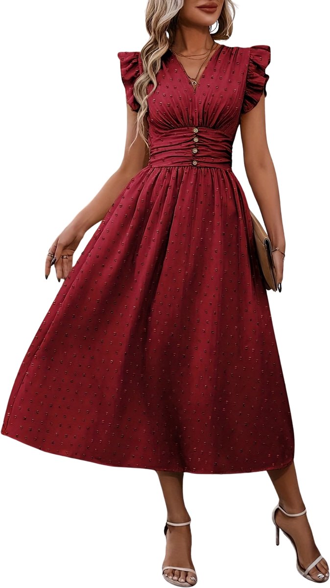 Currero Zomerjurk Dames Zomerjurken Volwassenen Vrouwen Midi Jurk Ibiza Stijl Sundress Dress XXL Rood