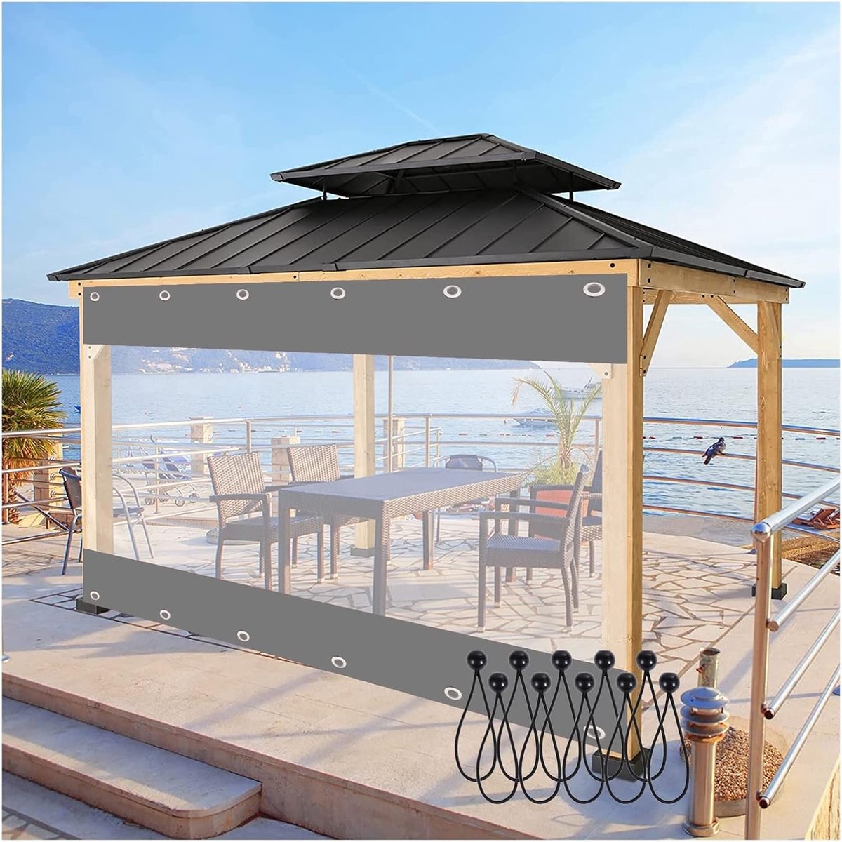 Transparant Windscherm - Buitenluifel Terras - Privacy Creëren - PVC Gecoat Canvas - 2.4 x 2.5 m - Grijs