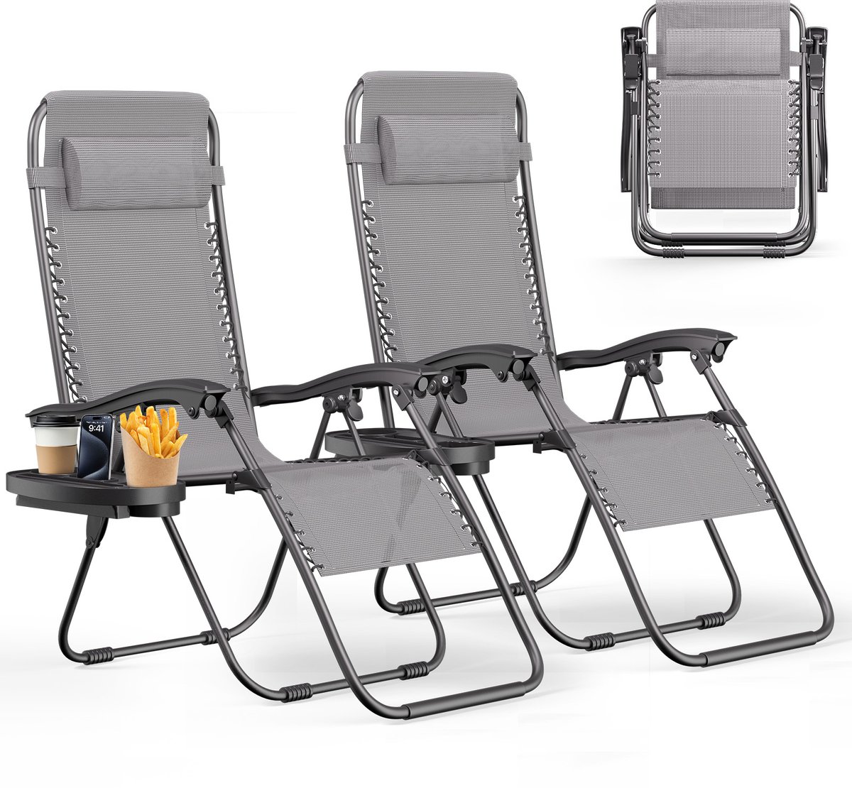 Soontrans Nulzwaartekracht Opvouwbare Ligstoelen - Tuinstoelen - Verstelbare Rugleuning – Ligbedden - Tuinligstoel - Balkonligstoel -Terrasstoel Voor Tuin - Strand - Zwembad-2pcs-Grijs