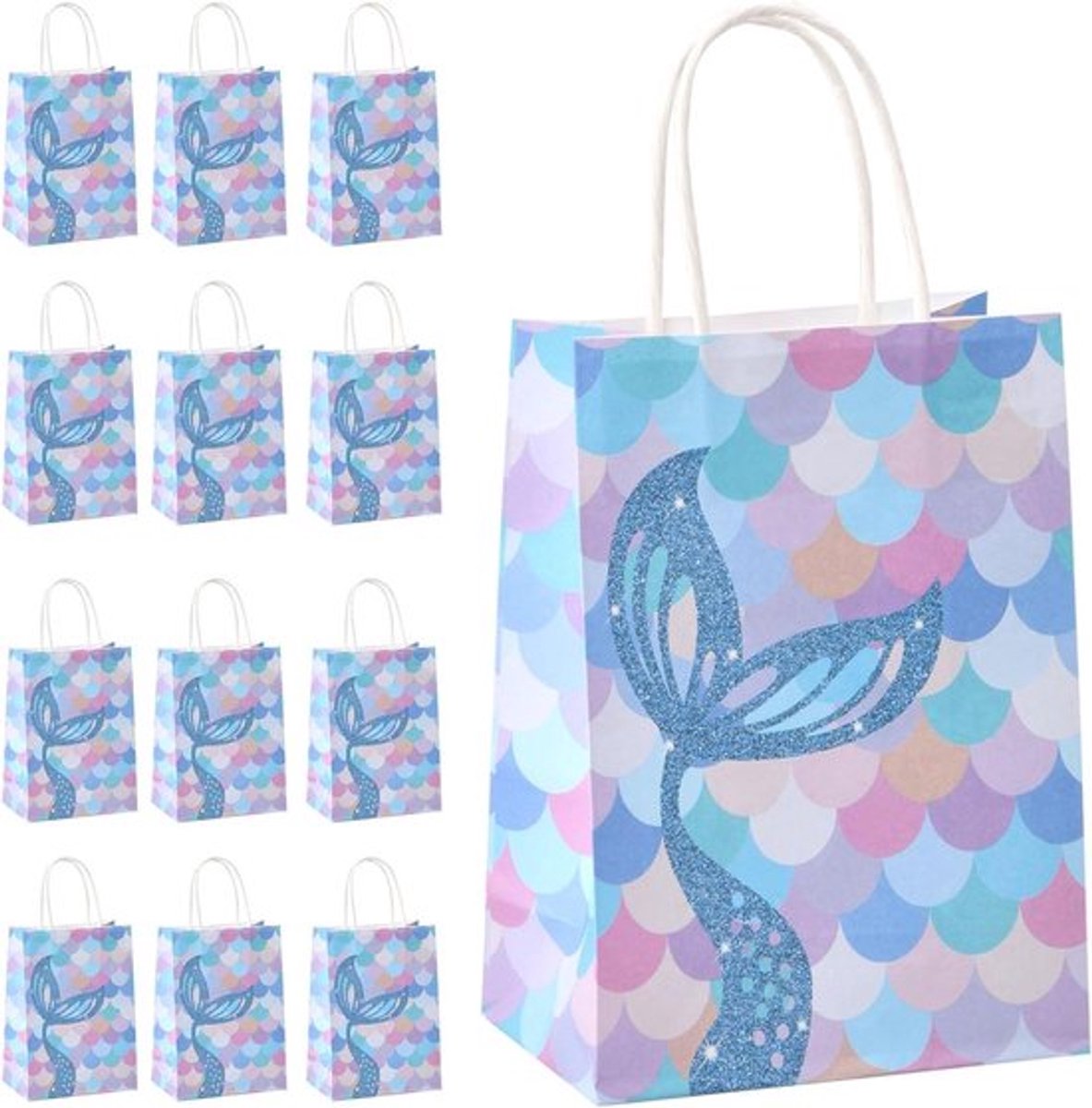 Allecto Plus - 12 stuks Kleurrijke Cadeauzakjes Zeemeermin - Feestzakjes van