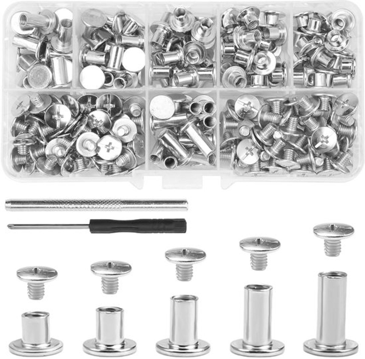 Allecto Plus - Set van 100 stuks 4 formaten ronde kruiskopschroeven met