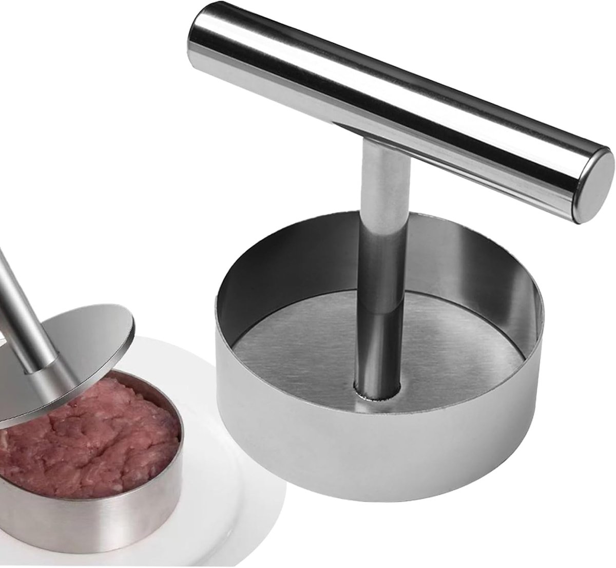 Pasteitjesmaker Hamburger - Burger Smasher - Vlees Bereiden - Roestvrij Staal - 115 x 9 cm - Zilverkleurig