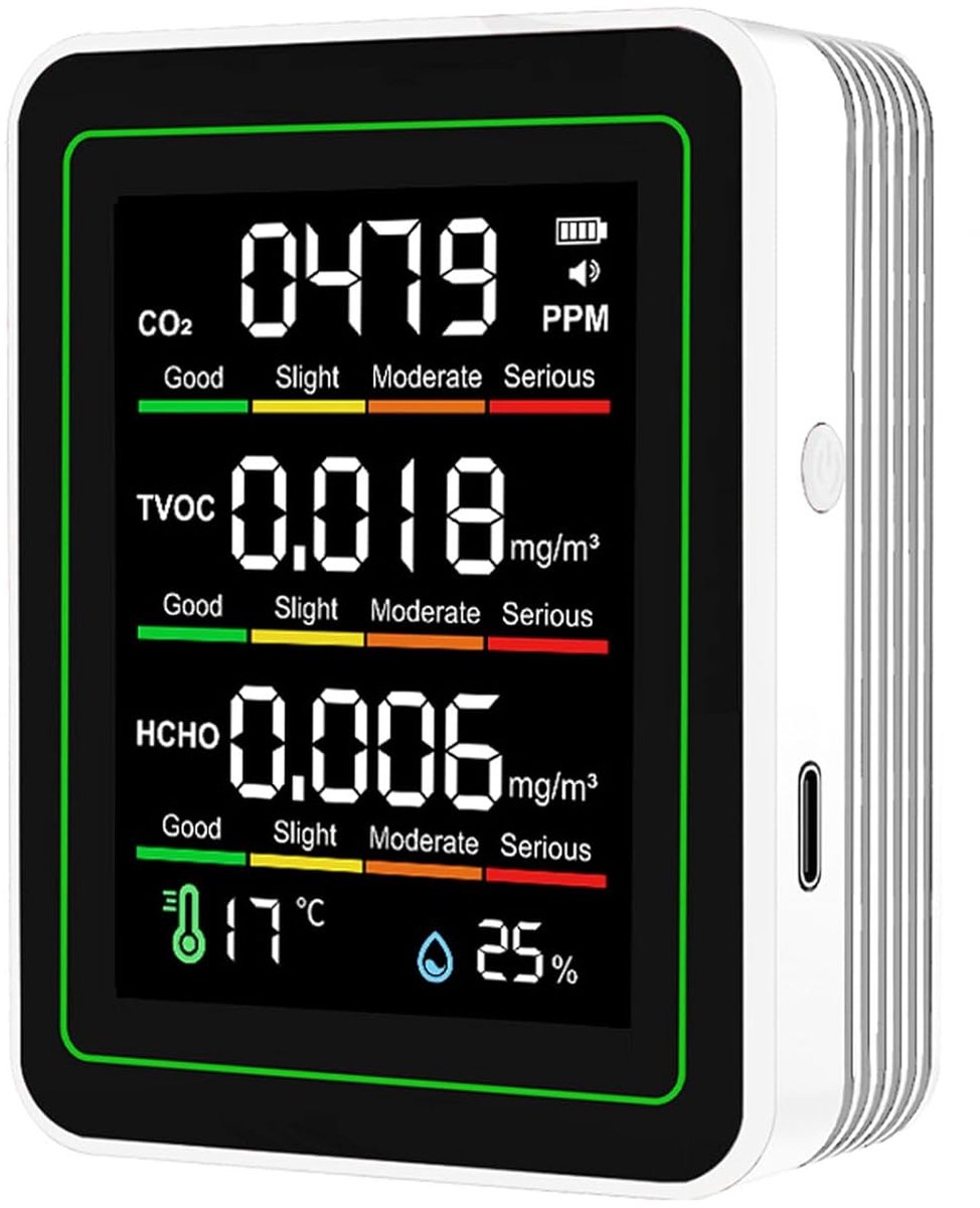 Luchtkwaliteit Monitor - Binnenlucht Tester - Gezonde Lucht - NDIR Sensor - 90x70x35 mm - Wit