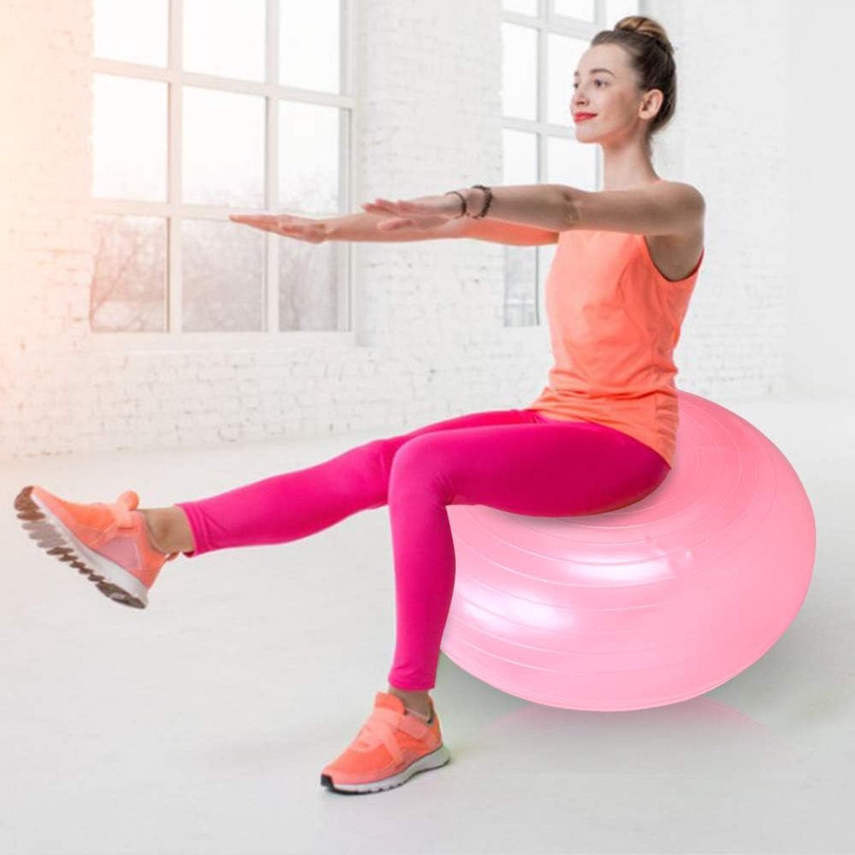 Zitbal - Fitness bal - Core training - Antislip grip - 50 cm - Roze