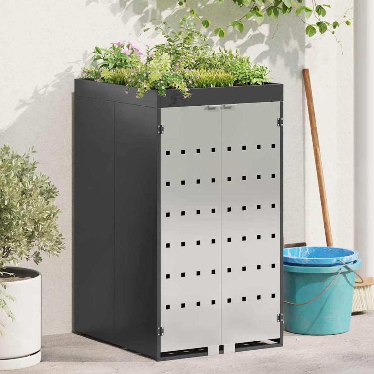 Afvalemmer Opslag - Buiten Huis - Afval Beheer - Met Plantenbak - 240 L Capaciteit - Antraciet