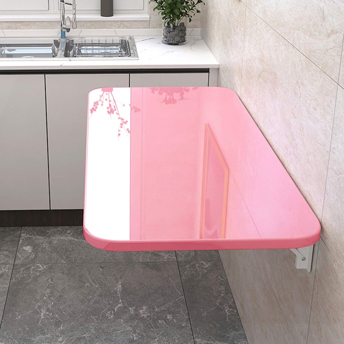 Wandklaptafel Bureau - Eettafel Werkplek - Ruimte Besparen - Inklapbaar Ontwerp - 71x51 cm - Roze