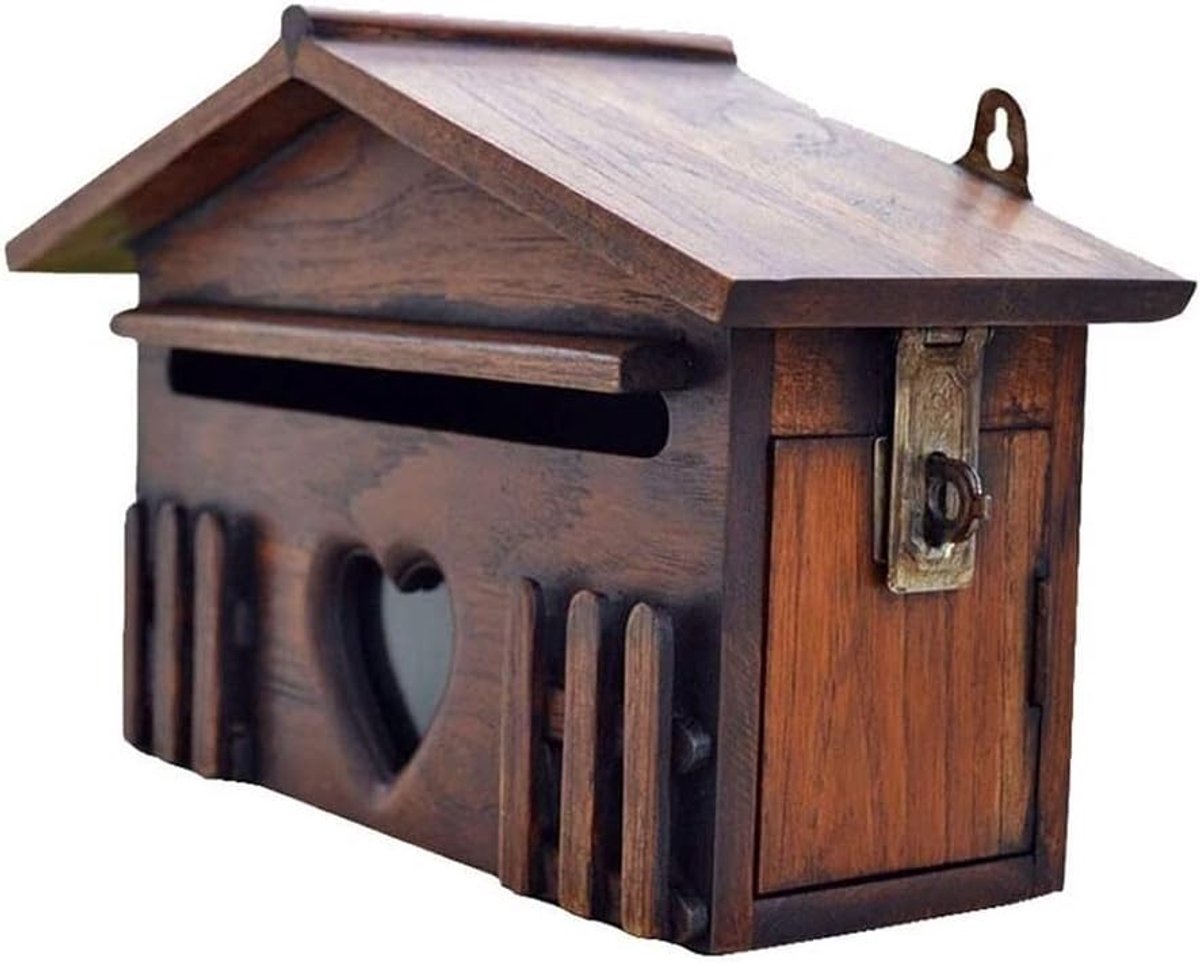 Brievenbus aan muur - Wand brievenbus - Post ontvangen - Afsluitbaar met sleutel - 31x18.5x10cm - Houtkleurig