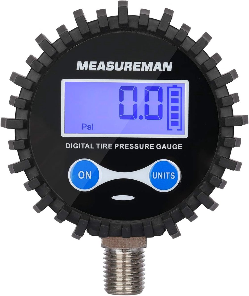 Digitale Luchtdrukmeter - Bandenspanningsmeter - Luchtdruk Meten - Blauwe Achtergrondverlichting - 0-200psi - Zwart
