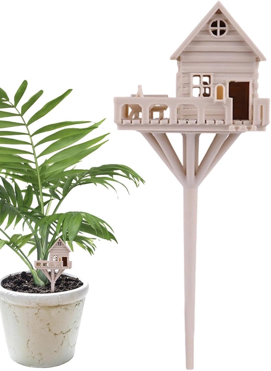Miniatuur Huisje Ornament - Feeëntuin Huisje - Tuin Decoratie - 3D Geprint - 7.8 x 7.1 x 18 cm - Crèmekleurig
