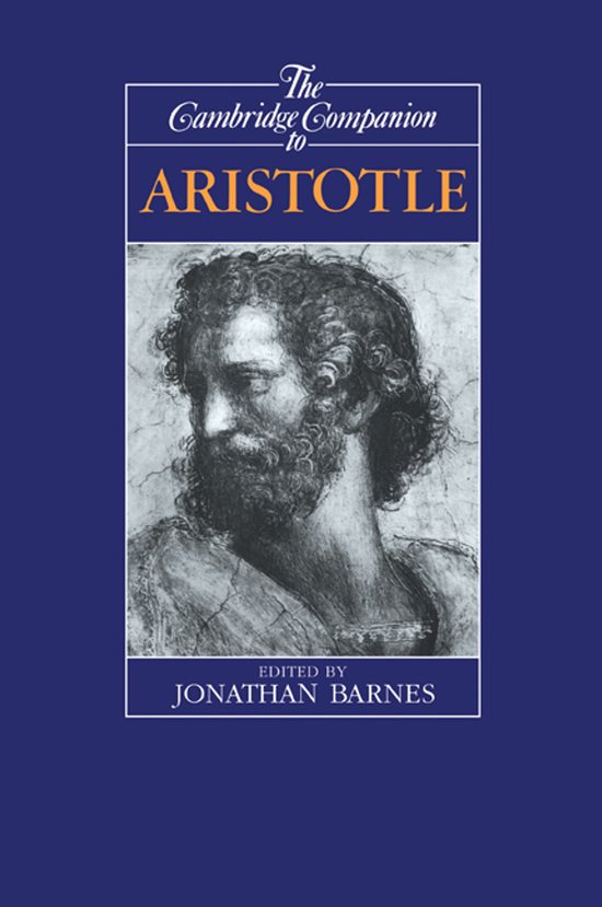 Boekomslag met de titel 'The Cambridge Companion to Aristotle', met een portret van een man met krullend haar en een baard.
