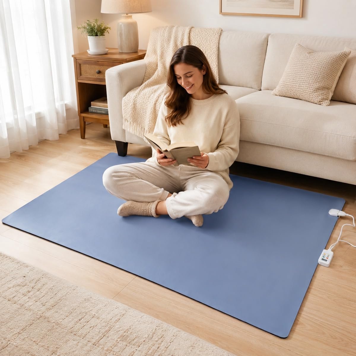 Verwarmd Vloerkleed - Elektrische Mat - Lokale Verwarming - Instelbare Thermostaat - 100x200cm - Blauw