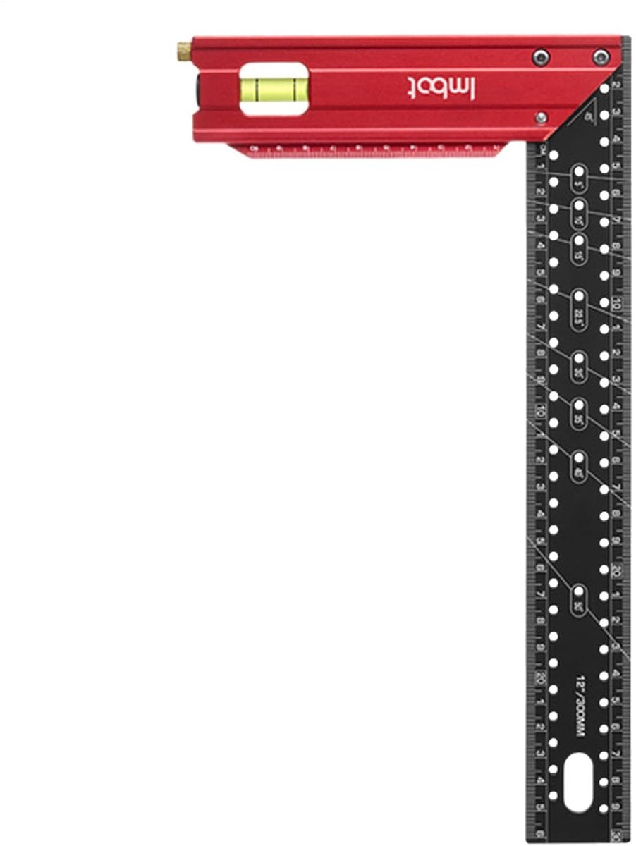 Houtbewerkingsliniaal - Markeringsgereedschap - Precies Markeren - Multifunctioneel Gatensysteem - 30 cm - Aluminium